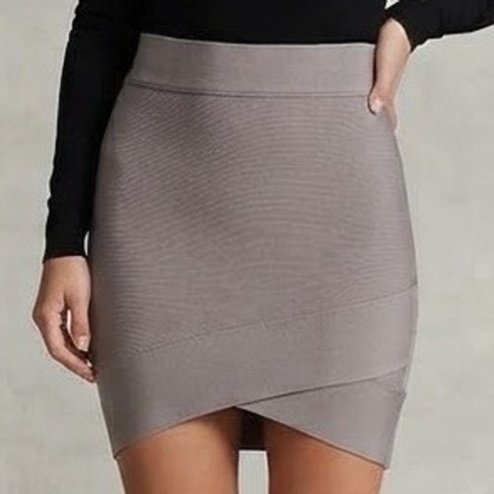 BCBGMAXAZRIA Silvie Bandage Mini Skirt Cinder Grey Womens Size M